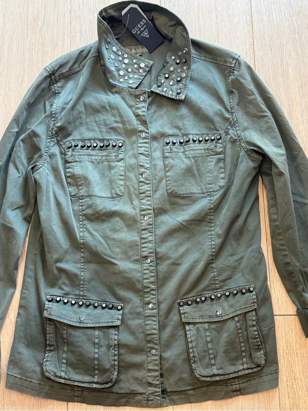 GUESS Studded Military Jacket BNWT Olive Utility Luxe Fall 2013 Rare Vintage - Picture 5 of 8